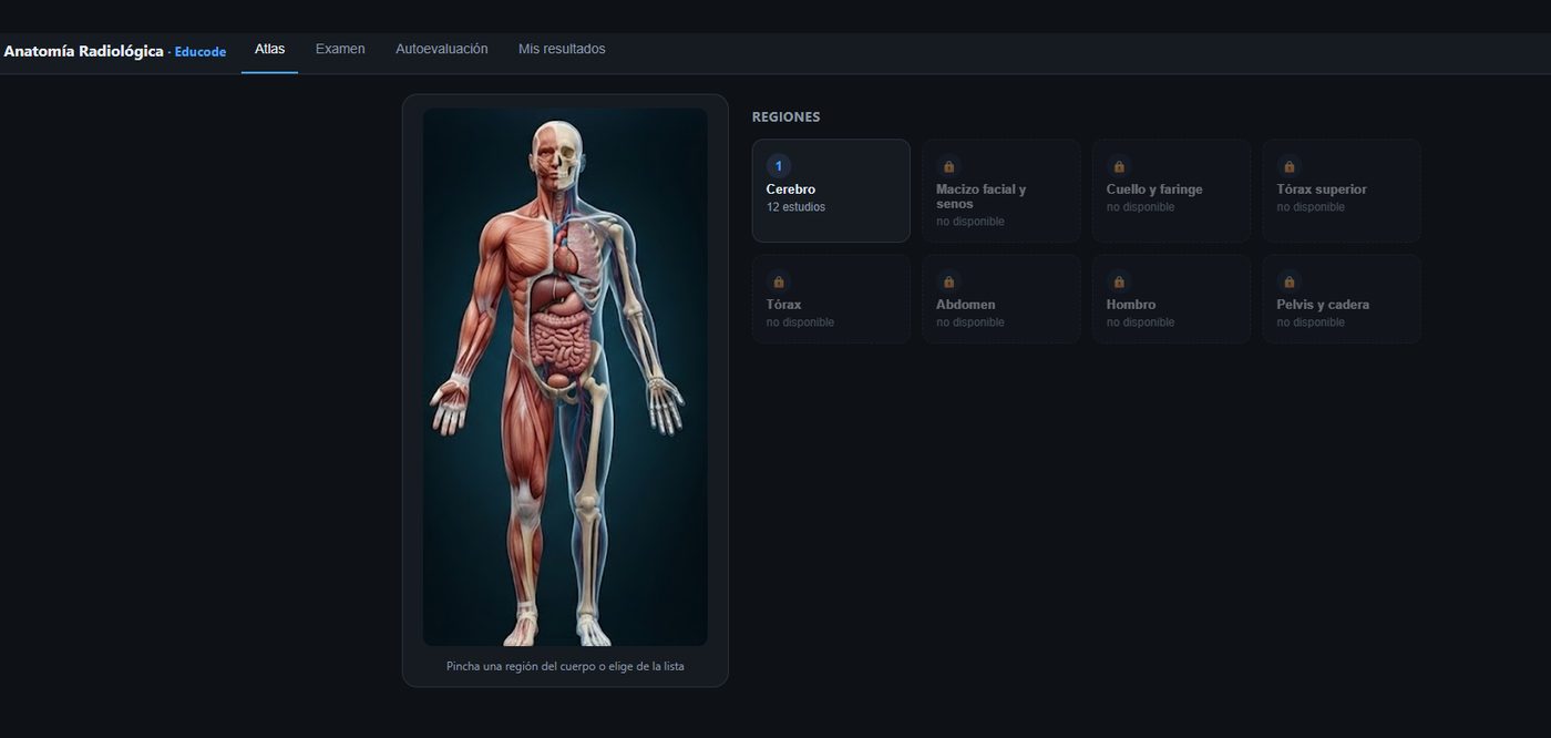 Atlas de Anatomía Radiológica: selector de regiones del cuerpo por TC y RM